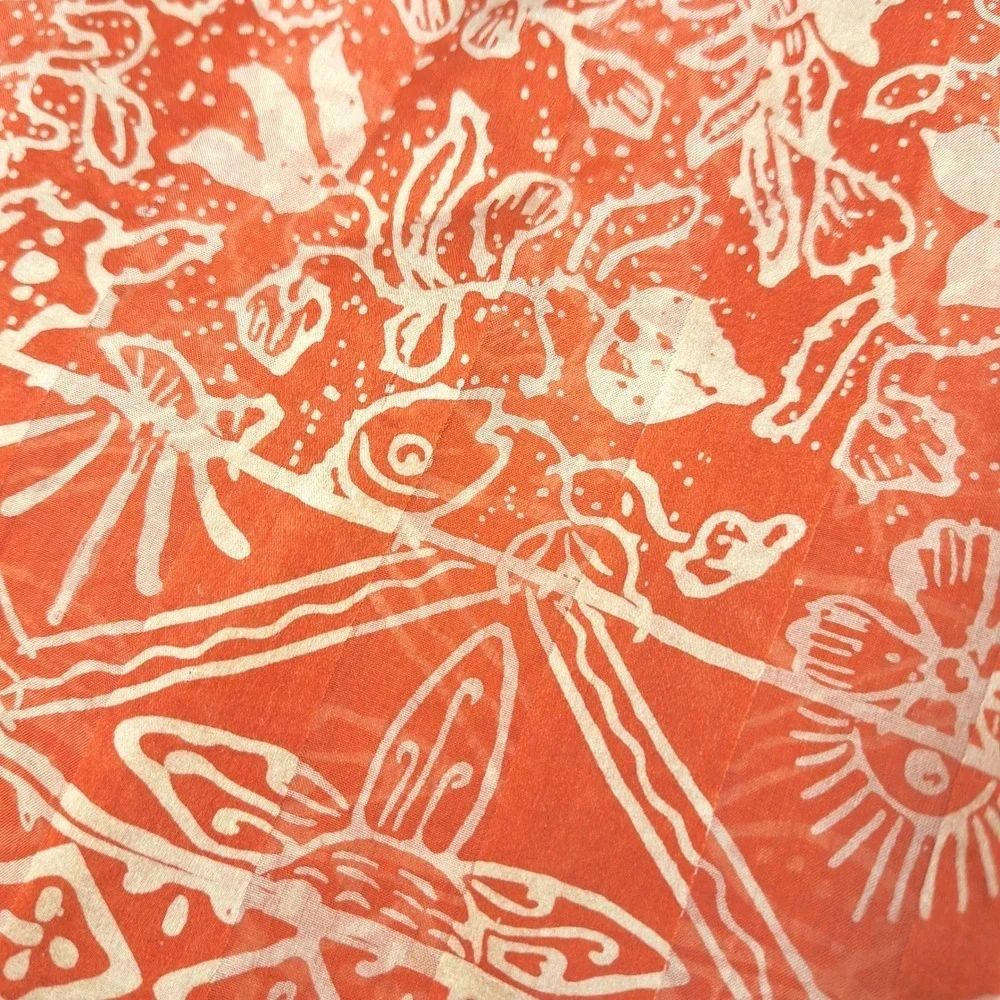 Love Shop‎ Scarf Womens One Size Orange Silk Batik Floral Paisley Fringe Wrap